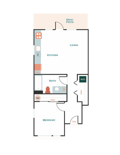 Floor plan for 1 bed, 1 bath, 575 sqft